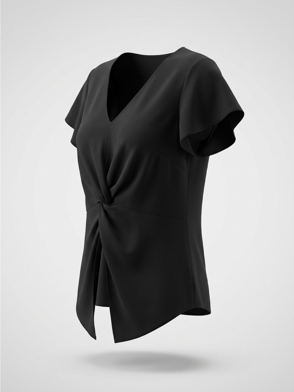 Women’s Black Twist-Front V-Neck Top